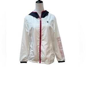 U.S Polo Assn.Y2K White Jacket  Black Pink Trim Lightweight Preppy Jacket Sz XL
